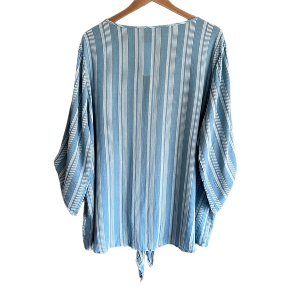 New WEST KEI Stitch Fix Romayne Tie Front Striped Top Size 2X Blue White - Picture 2 of 6